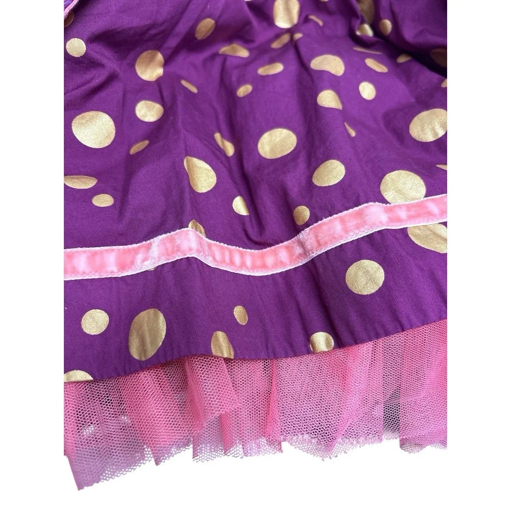 Matilda Jane Plum Gold Polka Dot Plaid Belted Dress With Tulle & Pockets Girls 6